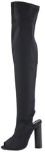 Bella Marie Women's Open Toe Open Back Stretch Over the Knee Stacked Heel Boot