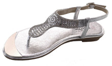 DBDK Women's Metallic Beaded Crystal Jewel Ankle Strappy Thong Wedge Sandal