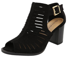 Top Moda Women's Side Cutout Stacked Chunky Heel Peep Toe Bootie