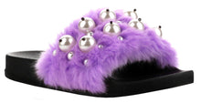 Cape Robbin Moira-12 Women Flip Flop Faux Fur Pearl Slide Slip On Flat Sandal Shoe Slipper Black