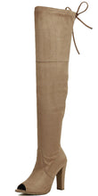 Forever Link Women's Thigh High Chunky Heel Peep Toe Boot
