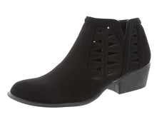 Top Moda Women's Western Geometric Cut Out Chunky Stacked Low Heel Ankle Bootie