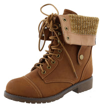 Top Moda Women's Lace-Up Cuff Fold-Over Snap Moto Combat Mid-Calf Boot