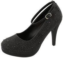 Top Moda Women's Embellished Rhinestone Ankle Strap Round Toe Pump