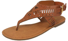 Iynx Women's Laser Cut Strappy Thong Toe Flat Sandal