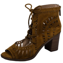 Breckelle's Women's Lasercut Stacked Chunky Heel Peep Toe Sandal