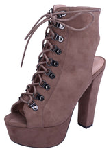 Glaze Women's Lace Open Toe Open Back Chunky Stacked Heel Platform Ankle Bootie