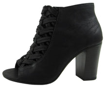 Delicious Women's Open Toe Woven Braided Chunky Stacked Heel Ankle Bootie