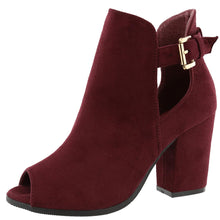Top Moda Women's Buckle Open Side Peep Toe Block Heel Ankle Bootie