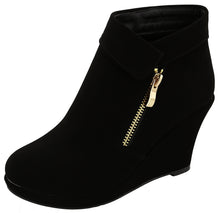 Top Moda Women's Fold Over Cuff Side Zip Closed Toe Wedge Ankle Bootie