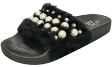 Betani Women's Embellished Faux Fur Pearl Slipper Slide Sandal