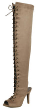Forever Link Women's Lace Up Thigh High Peep Toe Boot