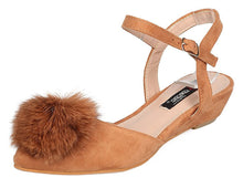 DBDK Women's d'Orsay Pointy Toe Ankle Strappy Buckle Pom Pom Ballet Wedge