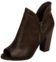 Breckelle's Women's Spit Top Stacked Chunky Heel Peep Toe Bootie