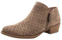 Qupid Women's Perforated Geometric Cutout Chunky Stacked Heel Ankle Bootie
