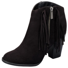 Breckelle's Women's Fringe Western Closed Toe Chunky Stacked Heel Ankle Bootie