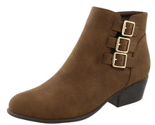 Top Moda Women's Closed Toe Strappy Buckle Chunky Stacked Heel Ankle Bootie