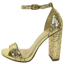 Delicious Women's Glitter Open Toe Ankle Strap Block Heel Sandal