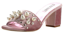 Cape Robbin Women's Faux Pearl Open Toe Chunky Stacked Block Heel Slide Mule