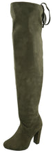 Top Moda Keen-1 women's almond toe chunky heel tie up side zip suede knee high boots