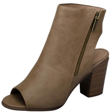Breckelle's Women's Open Back Asymmetrical Zipper Peep Toe Bootie