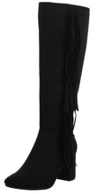 Refresh Footwear Women's Fringe Almond Toe Side Zip Chunky Heel Knee High Boot