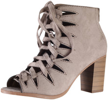 Delicious Women's Hewitt Faux Suede Lace Up Thick Crisscross Lace Stacked Heel Ankle Bootie