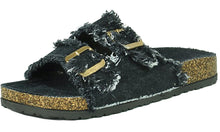 Refresh Footwear Women's Frayed Denim Double Buckle Slip On Slide Sandal