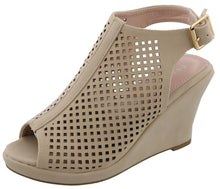 Top Moda Women's Laser Cut Slingback Peep Toe Wedge Bootie Sandal