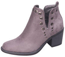 Betani Women's Side Cut Out Metallic Studded Chunky Stacked Heel Ankle Bootie
