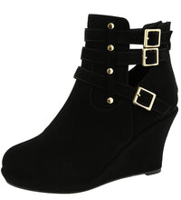 Top Moda Women's Buckle Accent Wedge Heel Bootie