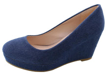 DBDK Women's Denim Fabric Platform Closed Round Toe Covered Wedge