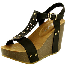 Refresh Footwear Women's Cutout T-Strap Wedge Heel Sandal