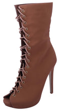 Glaze Women's Lace-Up Open Toe Platform High Stiletto Heel Mid-Calf Coot