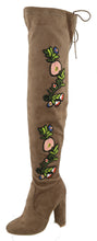 Top Moda Women's Embroidered Chunky Stacked Block Heel Over the Knee Boot