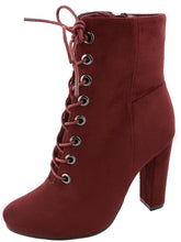 Top Moda Women's Lace Up Front Stacked Heel Boot
