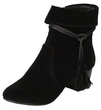 Breckelle's Women's Closed Toe Tassel Cuff Chunky Stacked Mid Heel Ankle Bootie
