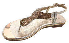 DBDK Women's Metallic Beaded Crystal Jewel Ankle Strappy Thong Wedge Sandal