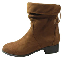 Soda Women's Slouch Back Tie Fold Over Cuff Low Stacked Heel Boot