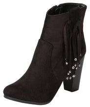 Breckelle's Women's Western Fringe Tassel Bead Chunky Stacked Heel Ankle Bootie