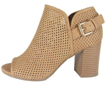 Delicious Women's Laser Cut Perforated Stacked Chunky Block Heel Bootie