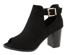 Top Moda Women's Peep Toe Cut Out Chunky Stacked Block Heel Ankle Bootie