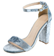 Bella Marie Women's Crushed Velvet Ankle Strappy Open Toe Block Heel Sandal