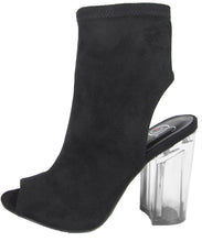Delicious Women's Mid Calf Lucite Stacked Block Chunky Heel Peep Toe Bootie