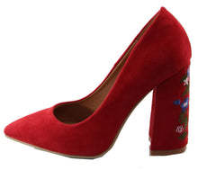 DBDK Women's Floral Embroidered Block Heel Pointed Toe Pump