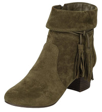 Breckelle's Women's Closed Toe Tassel Cuff Chunky Stacked Mid Heel Ankle Bootie
