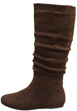 Women's Mid Calf Slouch Faux Suede Comfortable Slip On Round Toe Flat Heel Knee High Boots Fashion Shoes