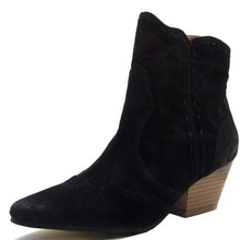 Qupid Women's Embroidered Stacked Chunky Heel Pointed Toe Bootie