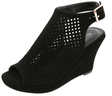 Top Moda Women's Laser Cut Slingback Peep Toe Wedge Bootie Sandal