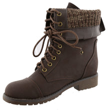 Top Moda Women's Lace-Up Cuff Fold-Over Snap Moto Combat Mid-Calf Boot